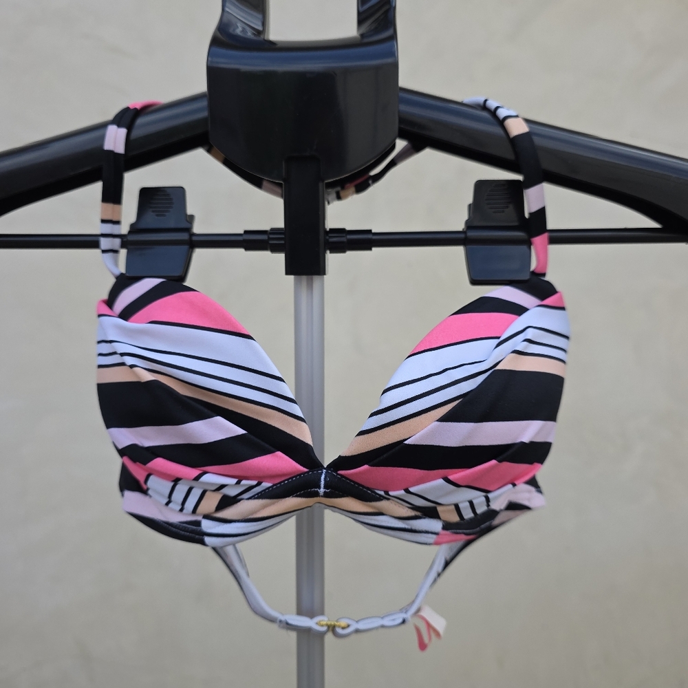 Victoria Secret Pink White Black Striped Convertible Swimsuit Top 32A